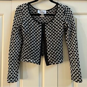 JOSEPH RIBKOFF Black White Long Sleeve Honeycomb Eyelet Closure Jacket Size 6